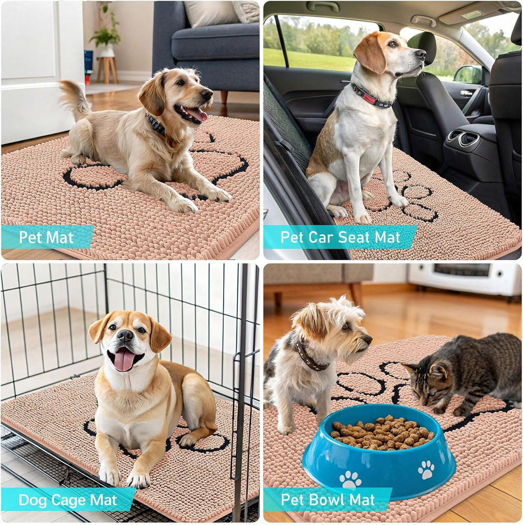 OLANLY Dog Door Mat - Absorbent Non-Slip Mud Mat for Muddy Paws | 30x20, Quick Dry Chenille, Peach