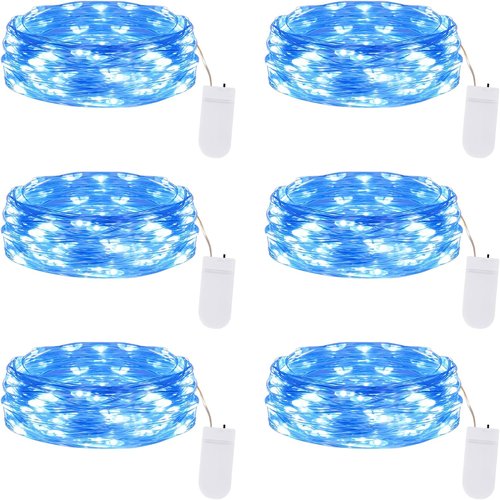 Lakumu Fairy Lights - 6-Pack Battery Operated 7FT 20 LED Waterproof Silver Wire for DIY Decor | Blue