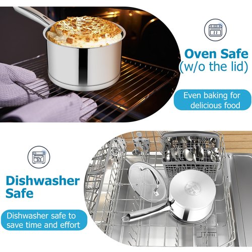 TeamFar 1 qt Saucepan, Stainless Steel Small Sauce Pan & Lid with Tri-ply Bottom for Cooking/Boiling/Stewing, For Induction/Gas/Electric, Non-Toxic & Heavy Duty, Straight Side & Dishwasher Safe