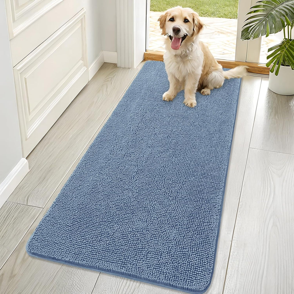 OLANLY Dog Door Mat - Absorbent Non-Slip Chenille for Muddy Paws | Quick Dry 70x32, Airy Blue