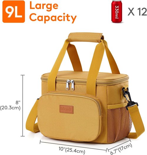 Lifewit Insulated Lunch Bag - Medium Soft Cooler Tote for Adults | Brown 12-Can (9L)
