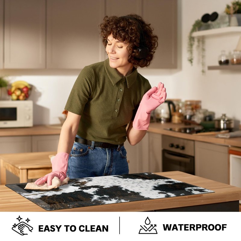 Tyrot Cowhide Kitchen Mat Cushioned Anti Fatigue - 1/2 Inch Thick Western Cow Kitchen Mats for Floor, Non Slip PVC Waterproof Standing Desk Ergonomic Comfort Rugs for Sink, Office, Laundry, 17.3x39