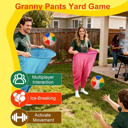 Granny Pants | 17 PCS Yard Game Set - 2 Oversized Funny Pants with 10 Balls & 2 Air Pumps for Outdoor Fun