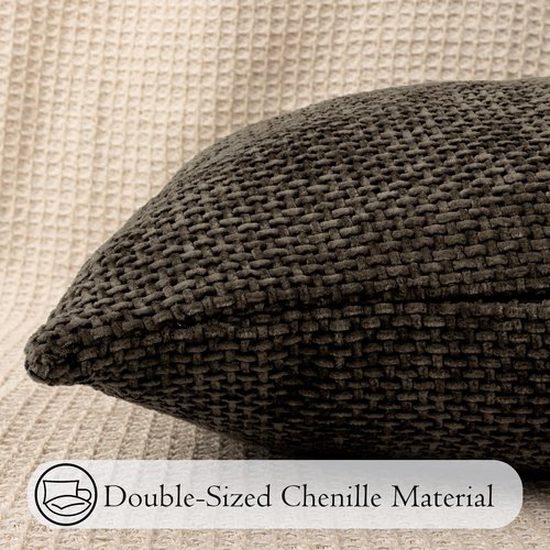 JoraLion Chenille Lumbar Pillow Cover 14x36, Brown Boho Knitting Textured Soft Cushion Cover Modern Farmhouse Pillowcase Home Decor for Sofa Bed Room Livingroom, Cover Only