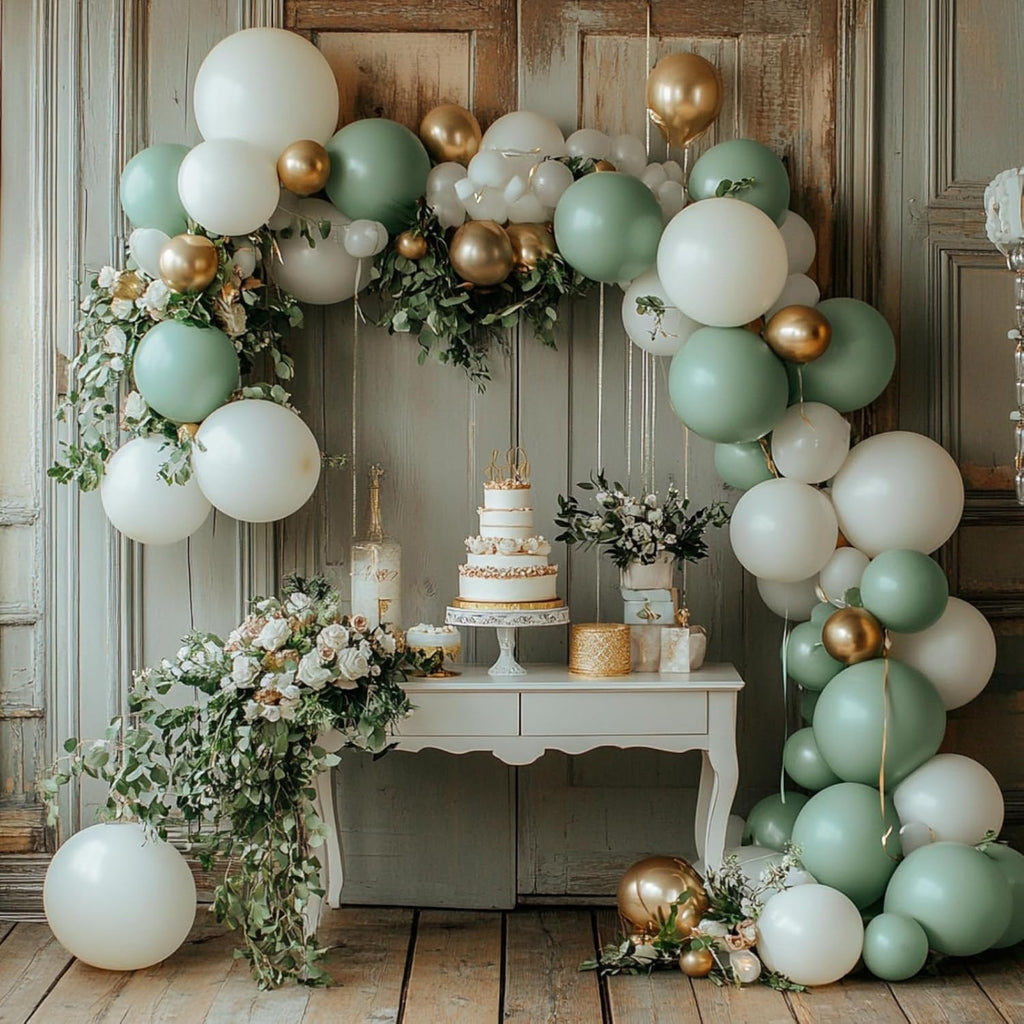 PartyWoo Balloon Arch Kit - 152-Piece Sage Green & Gold Confetti Set for Baby Showers & Birthdays