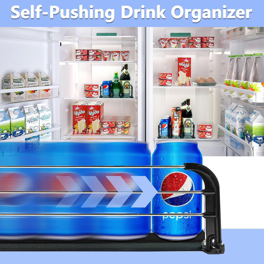 Yedyoi Drink Organizer for Fridge, Refrigerator Drink Dispenser with Self-Pushing Glide (3 Rows), Large, Black, MJ-005