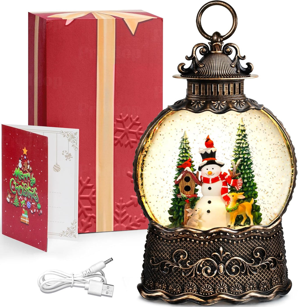 Priddop Snowman Snow Globe | Musical Christmas Decoration with Glitter Snowfall - 10.6 Inch