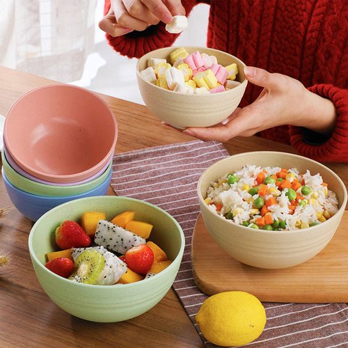 Cuayaes 5Pcs Unbreakable Cereal Bowls, 18 OZ Reusable Lightweight Wheat Straw Bowl, Dishwasher & Microwave Safe - Perfect for Rice, Noodle, Snack, Salad, Soup (5 Colors)