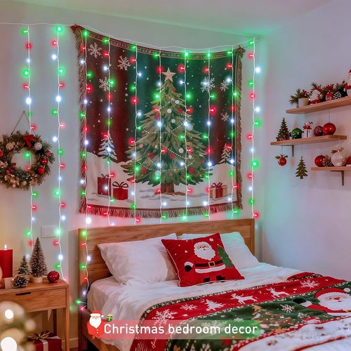 JMEXSUSS 300LED Christmas Curtain Lights - Remote-Controlled Indoor & Outdoor Twinkle Lights | 9.8x9.8ft Red, White & Green Decor