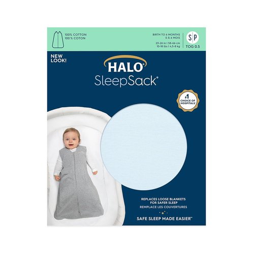 HALO SleepSack | 100% Cotton Wearable Blanket for Swaddling | TOG 0.5 | Baby Blue, Medium (6-12 Months)