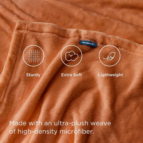 Bedsure GentleSoft Fleece Throw Blanket - Plush 300GSM Cozy Burnt Orange Blanket for Bed, Sofa, Travel