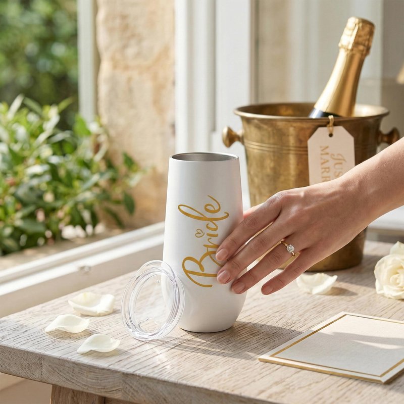 ELEGANTPARK Wedding Gifts for Bride Champagne Flutes Tumbler Wedding Engagement Gifts for Bride Wifey Mrs Bridal Party Stainless Steel Cup with Lid White 10 OZ