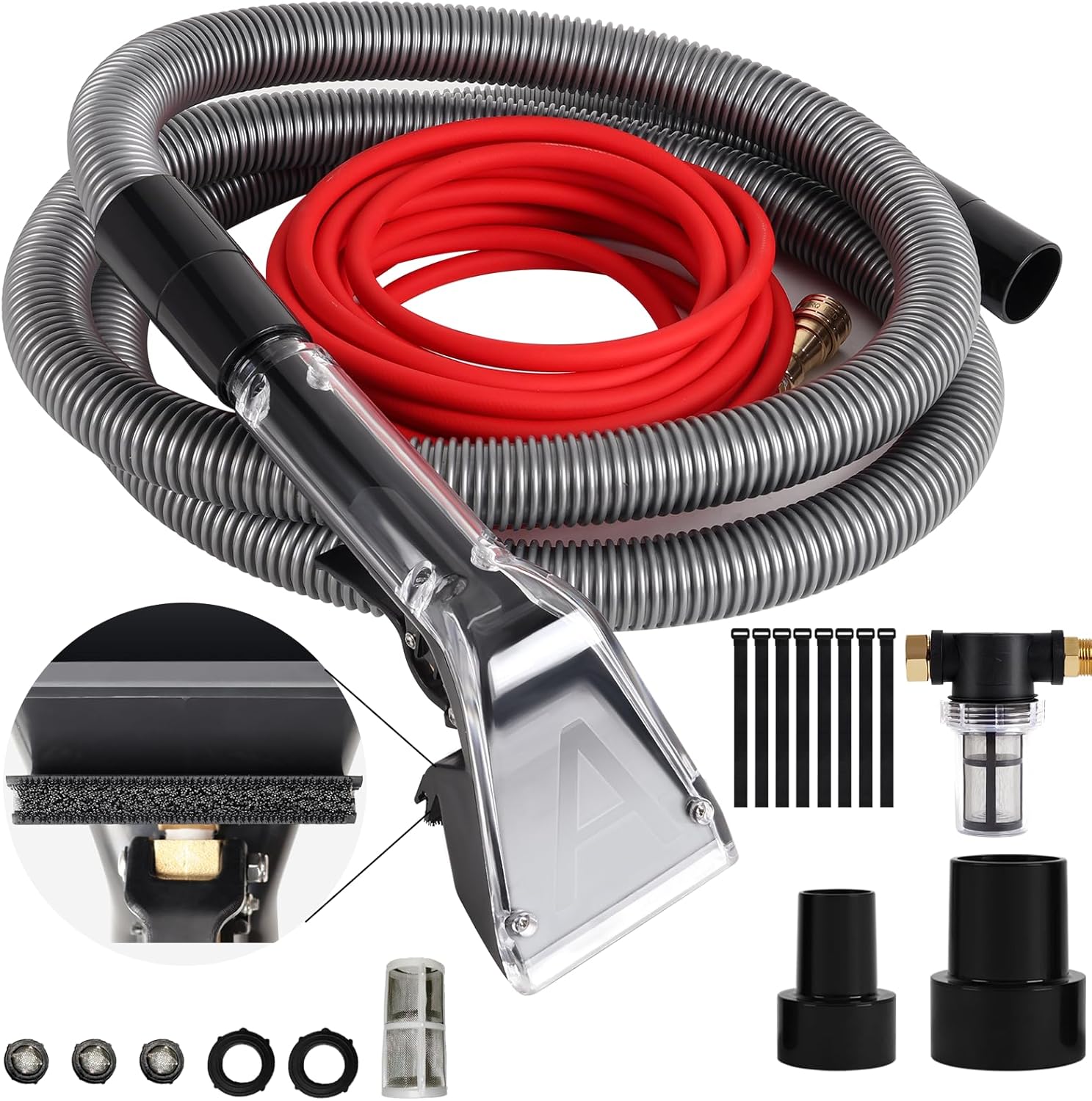 Skiennix Hard Bristle Brush Kit - 10FT Hose & 25FT Water Pipe for Shop Vac | Carpet Cleaning Upgrade