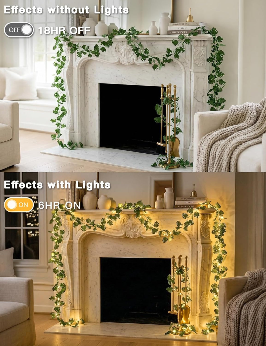 Suddus Fairy Lights - 33ft 100 LED Monstera Leaves String Lights | Battery & USB Powered, Remote Control, Indoor Tropical Decor