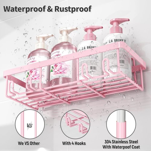 Liuoud Shower Caddy Organizer - 5 Pack Rustproof Stainless Steel Wall Storage Baskets | Pink Decor Set