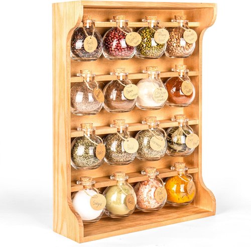 Byers Choice Pine Wooden Spice Rack Organizer - Antique Kitchen Spice Jar Holder | Wall Mount or Cupboard