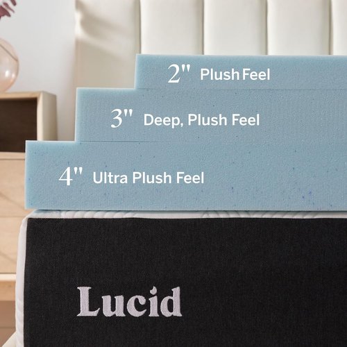 Lucid Memory Foam Mattress Topper - 2 Inch Queen Size Cooling Gel - Pressure-Relieving Plush Comfort