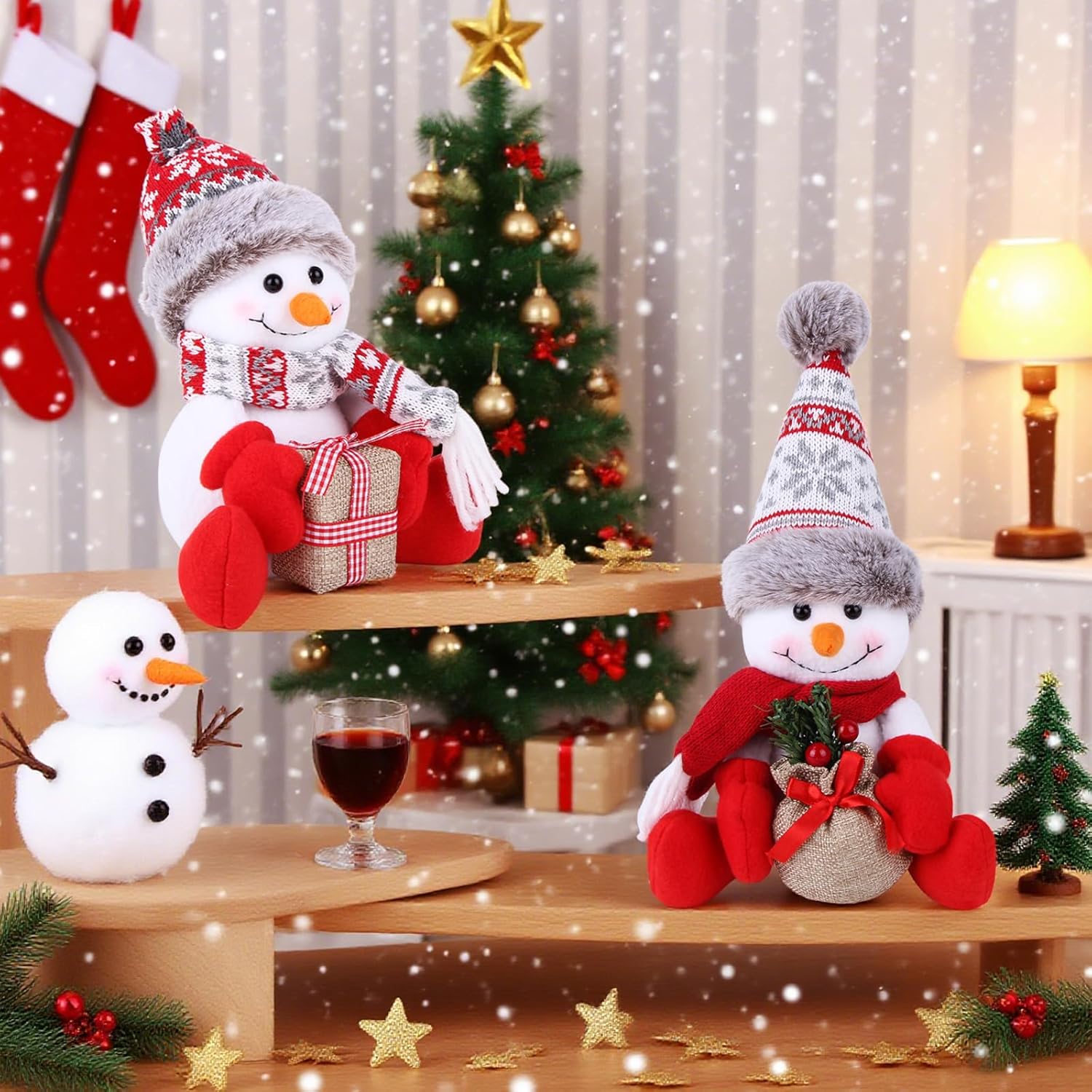 Skiennix Christmas Snowman Decorations - 2 Pack Indoor Ornaments for Holiday Home Decor | Gift-Ready Dolls