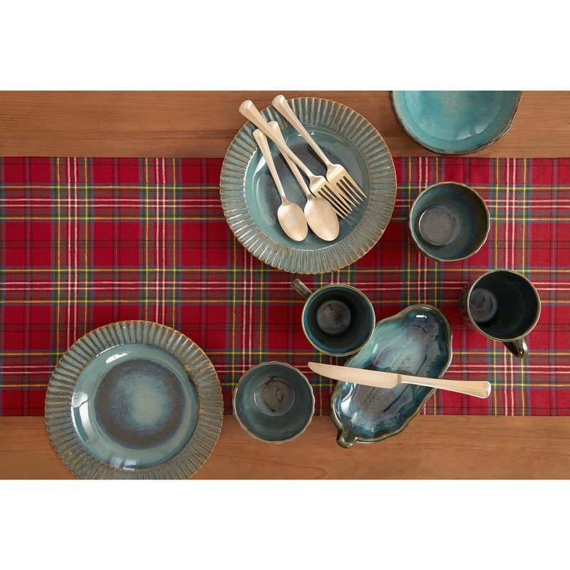 Solino Home Linen Table Runner 108 Inches Long - 100% Pure Linen Red Classic Tartan Plaid Table Runner 14 x 108 Inch for Dining