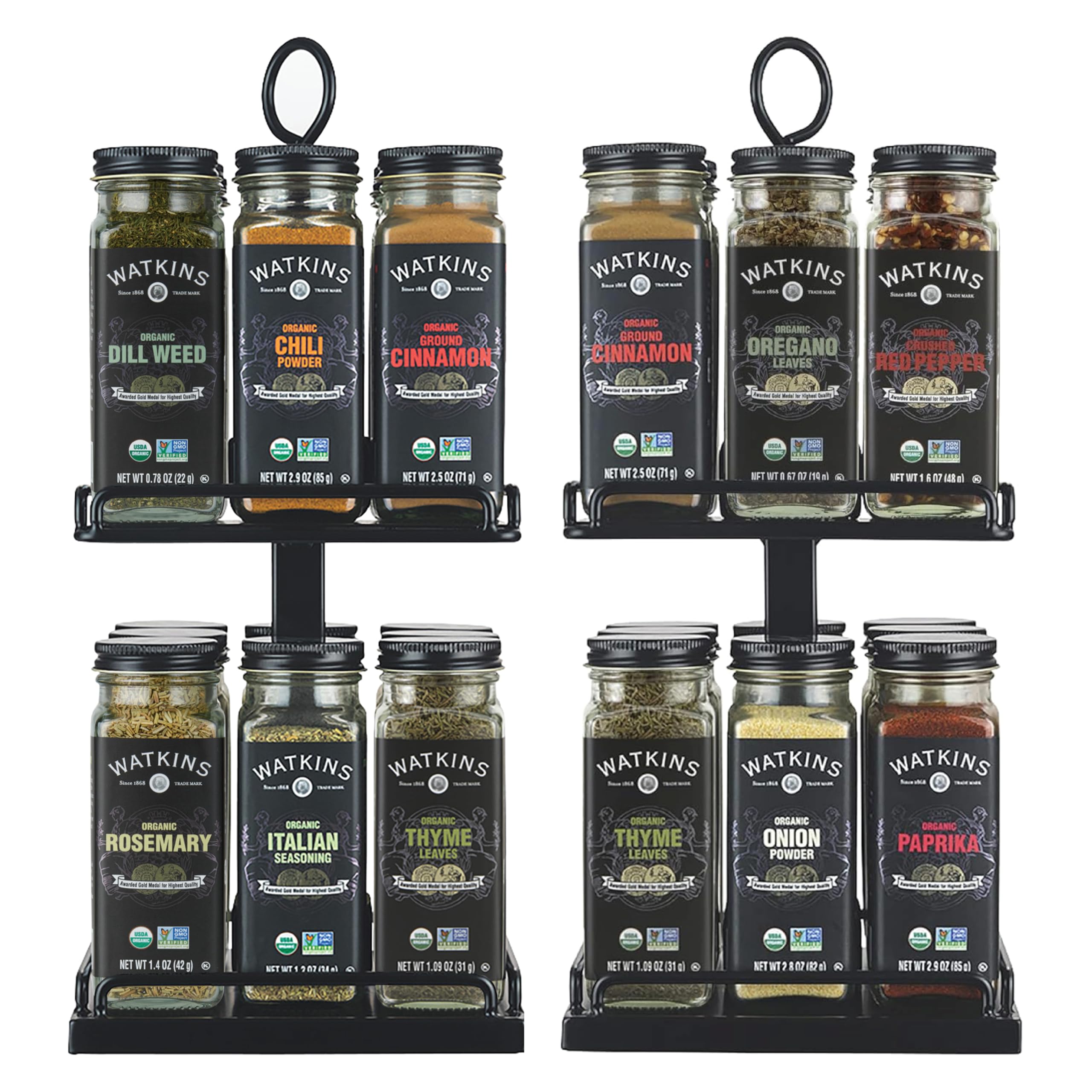 Watkins Countertop Two Tier Rotating Spice Rack, Includes 16 Watkins Organic Spices (16608)