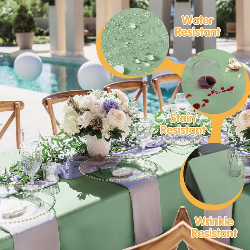 BRILLMAX 8 Pack Sage Green Tablecloths 60 x 102 Inch for 6ft Rectangle Tables - 150 GSM Polyester Fabric, 15" Standard Drop, Water, Stain & Wrinkle Resistant Cloth Cover for Wedding Dining Buffet