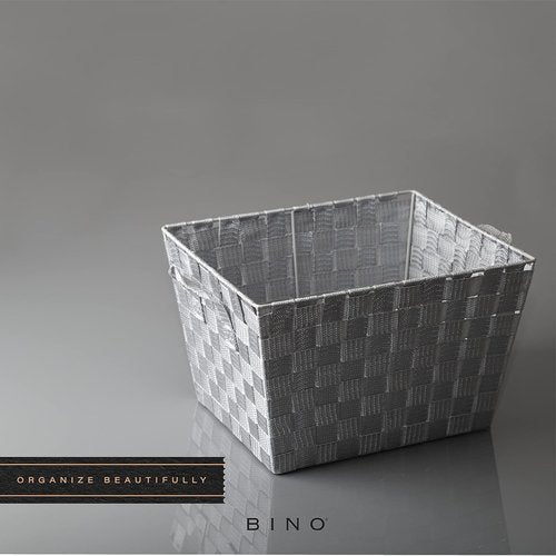 BINO Woven Strap Storage Basket - Stylish Organizer With Carry Handles | Large Light Grey, 2-Pack