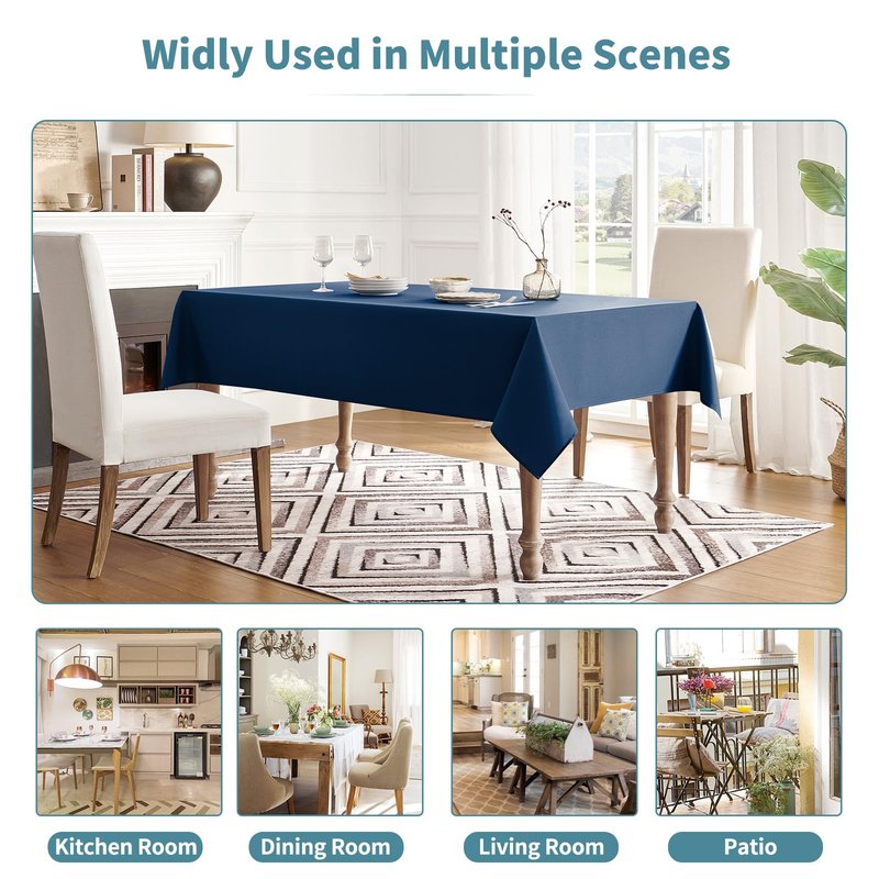 Veblandy Table Cloth Rectangle Waterproof Spill-Proof Wrinkle-Free Tablecloth Washable, Kitchen Dining Tabletop Decoration, Fabric Table Cover for Indoor and Outdoor Use, 60 x 102 Inch, Navy Blue