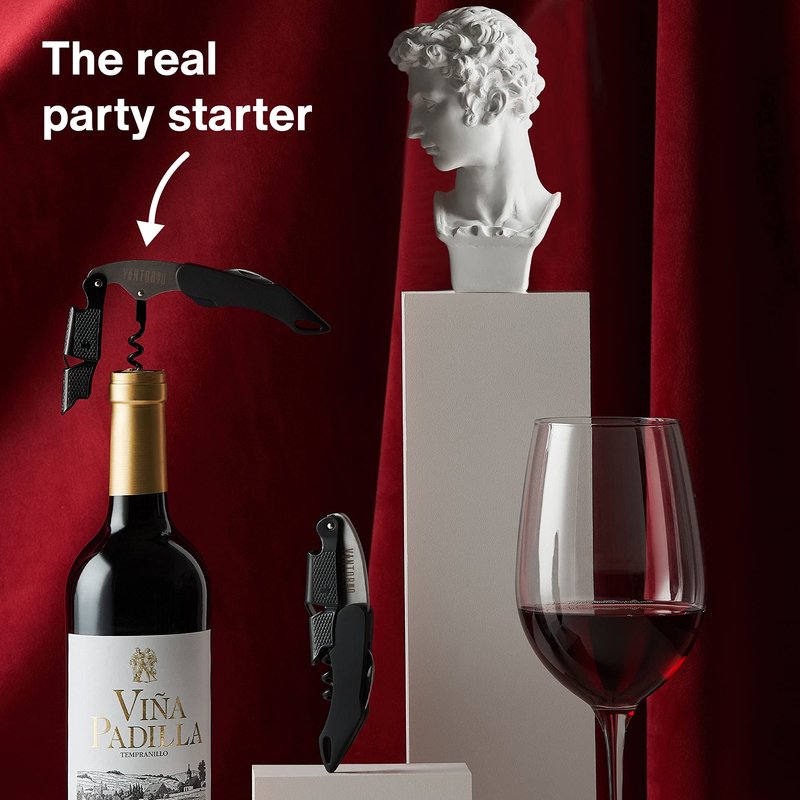 Vintorio Professional Waiters Corkscrew - Wine Key with Ergonomic Rubber Grip, Beer Bottle Opener and Foil Cutter (1 Pack)