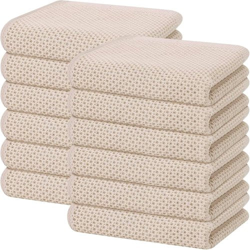 Homaxy 100% Cotton Kitchen Dish Towels - Ultra Soft & Absorbent Quick Drying | 13 x 28 Inches, 12-Pack, Beige