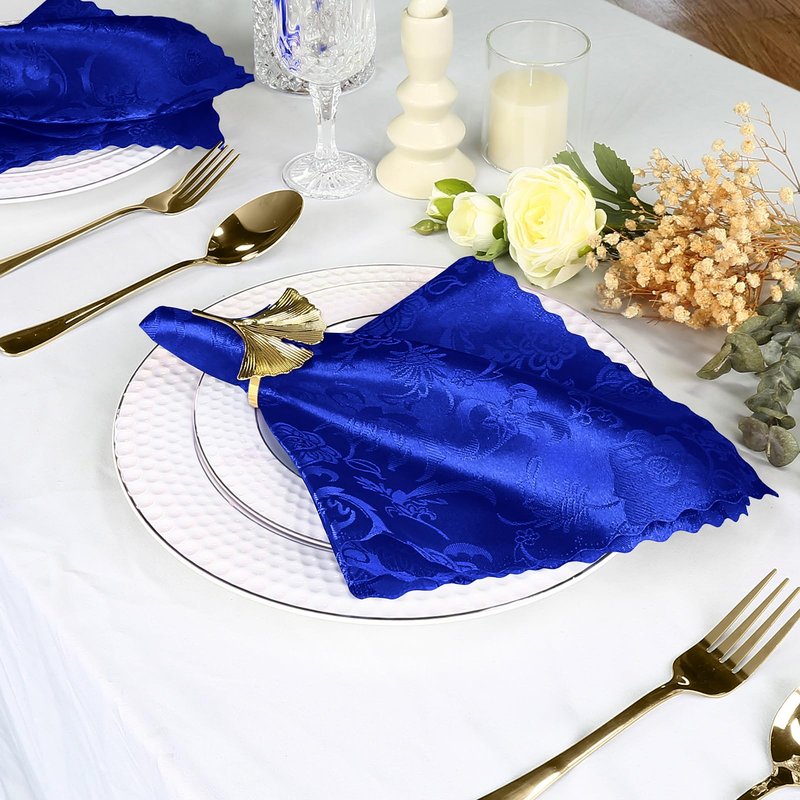 Cobedzy 60 Pack Royal Blue Satin Cloth Napkins, 17x17 Inch Satin Napkins Damask Cloth Napkins Jacquard Dinner Napkins Luxurious Cloth Napkin for Wedding Banquet Party Restaurant Dinner Decoration