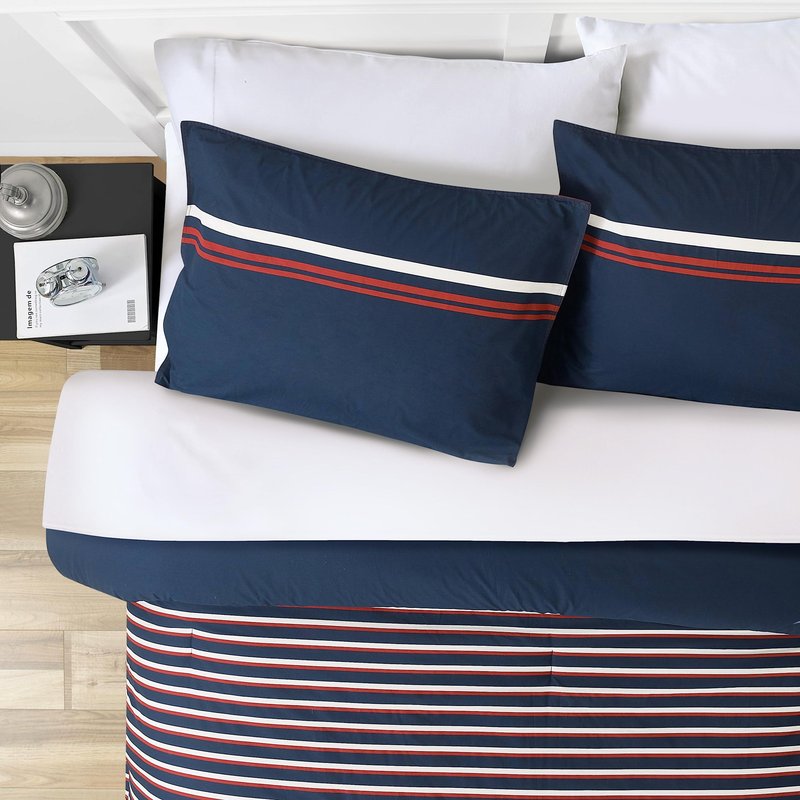 Nautica - Queen Duvet Cover Set, Cotton Reversible Bedding with Matching Shams, Medium Weight for All Seasons (Mineola Navy, Queen)