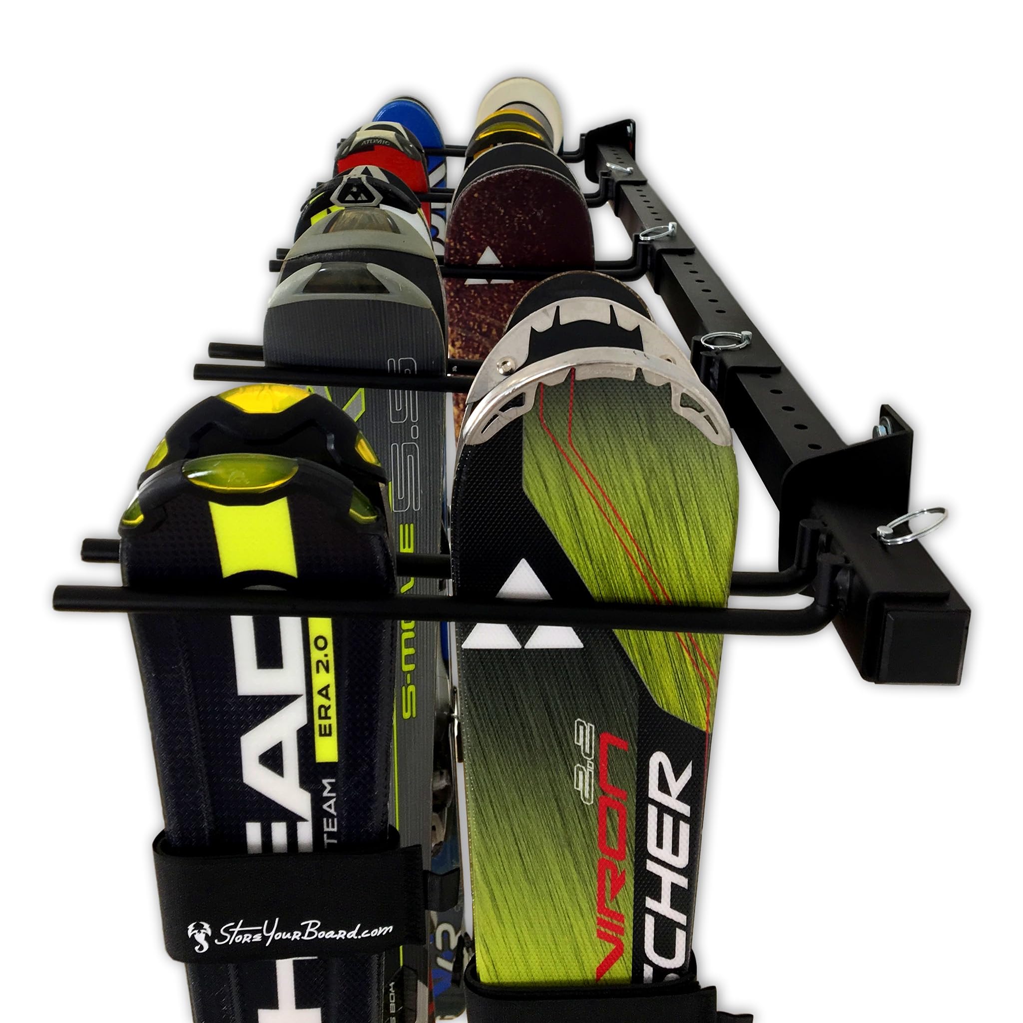 StoreYourBoard Solitude Ski Storage Rack, Wall Mount Organizer with Shelf option, Holds 10 Pairs of Skis, Heavy Duty Supports 300 lbs