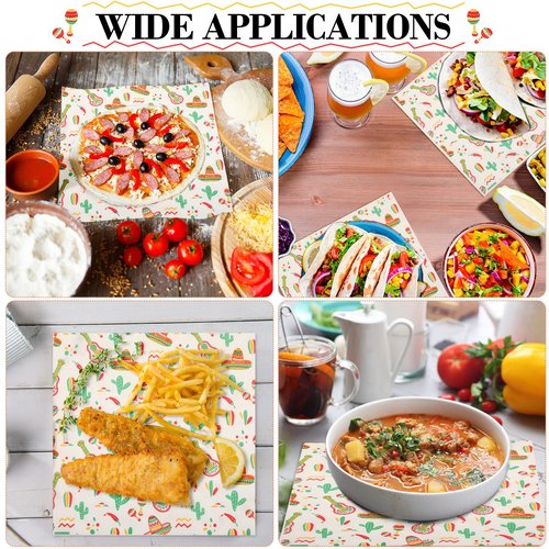 Epakh 300 Pcs Mexican Themed Deli Paper Sheets 12" x 12" Fun Style Tissue Greaseproof Microwave Safe Sandwich Wrapping Paper Food Waxed Baking Wrapping Packaging for Restaurant Burrito (White)