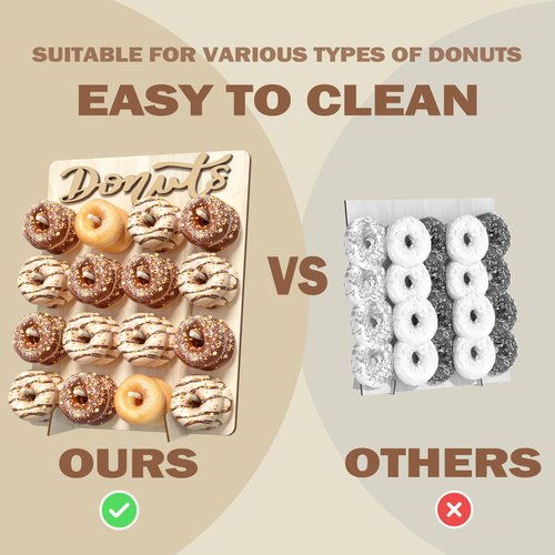 CORTNK Donut Wall Display Stand, Wooden Doughnut Holder Display 16 Donuts, Donut Holder Board for Donut Grow Up Party, Birthday, Wedding, Baby Shower, Donut Party Decorations (Natural)