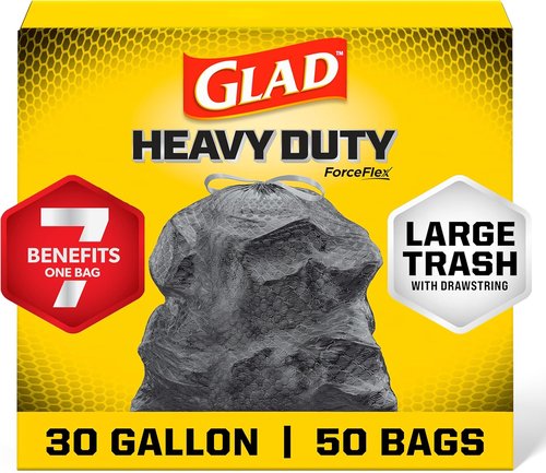 Glad 30 Gallon Heavy Duty Trash Bags - Unscented ForceFlex with Drawstring | 50 Count