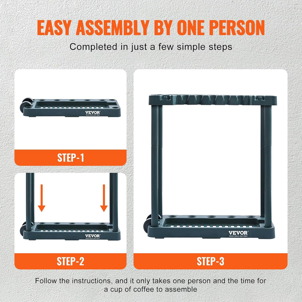 VEVOR Garden Tool Organizer - 10 Slot Yard Tool Rack for Garage Storage | Holds Long-Handled Tools