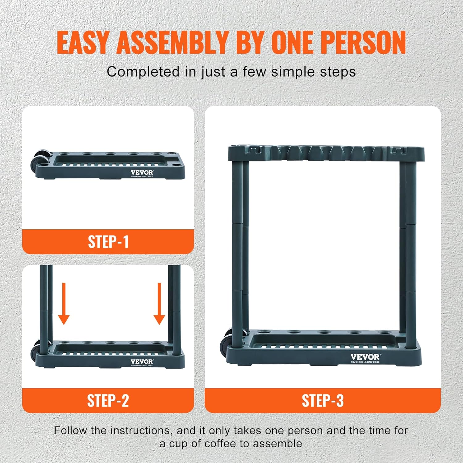 VEVOR Garden Tool Organizer - 10 Slot Yard Tool Rack for Garage Storage | Holds Long-Handled Tools