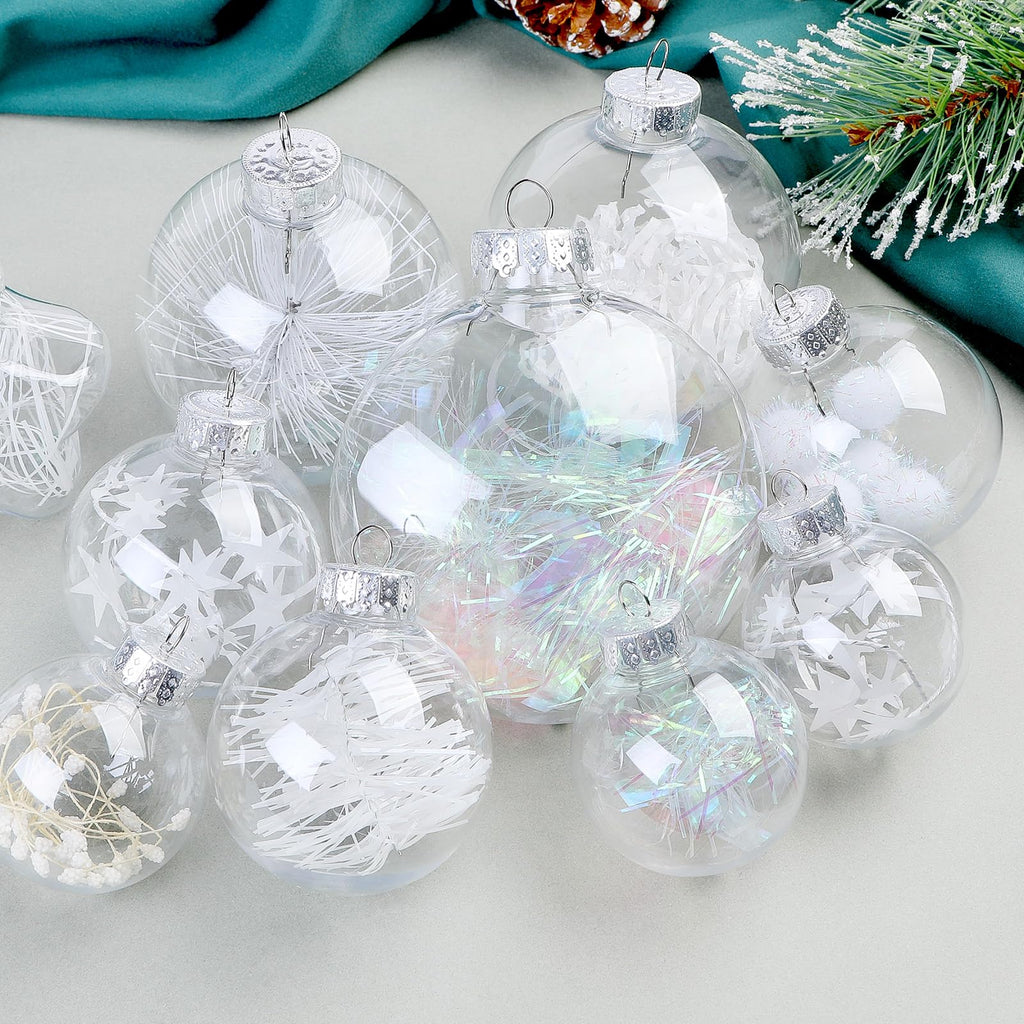 SHareconn 86PCS Christmas Balls Ornaments Set,Shatterproof Plastic Clear Decorative Baubles for Xmas Tree Decor Holiday Wedding Party Decoration, White