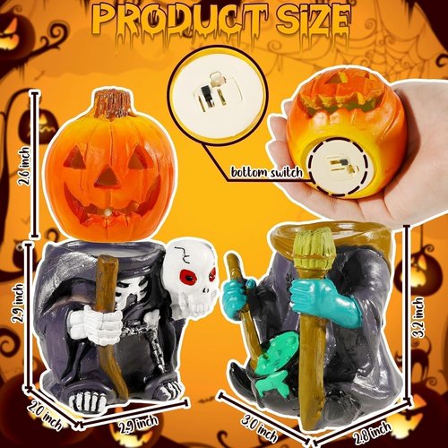 Exasinine Halloween Figurines - 5.5" Resin Jack O' Lantern Ornaments for Spooky Indoor Décor