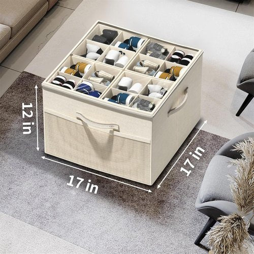 Aokeyee Shoe Organizer - 2 Pack Foldable Storage Box with Adjustable Dividers | Fits 16-32 Pairs