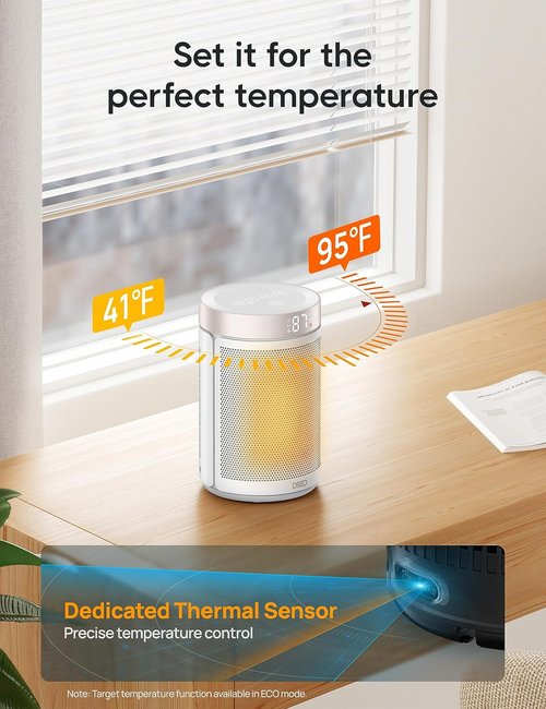DREO Portable Electric Space Heater - 1500W PTC Ceramic with Thermostat & Remote | 12H Timer, 5 Modes