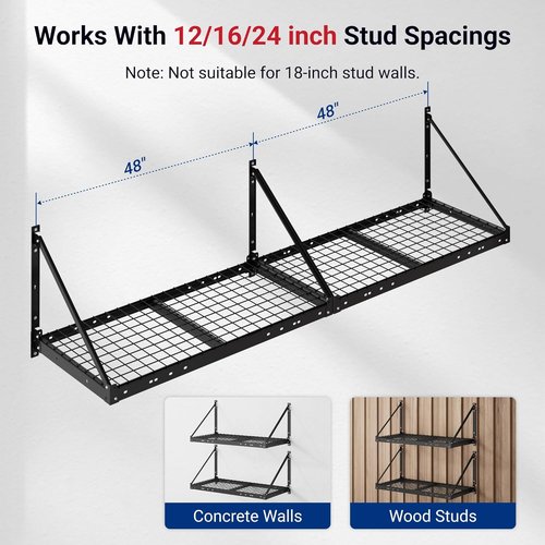 FLEXIMOUNTS 2-Pack Garage Wall Shelving | Heavy-Duty 2x4ft Storage Rack with 660lbs Capacity