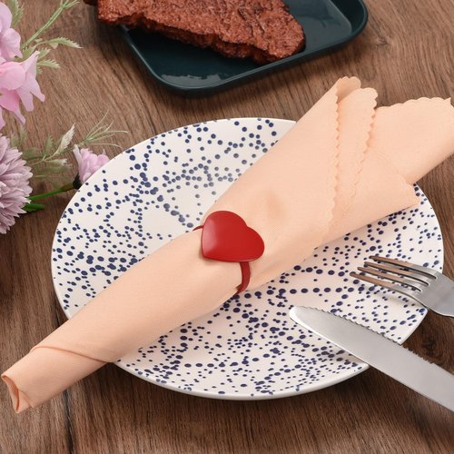 uxcell Metal Napkin Rings Set of 6, Heart Shape Napkin Ring Holder Buckle for Dining Table Decorations Wedding Birthday Holiday Party, Red