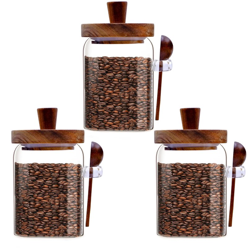 Taefaba 3PCS Spice Jars Overnight Oats Containers with Airtight Lid and Wooden Spoon,17 OZ Glass Food Storage Canisters, Glass Jars for Coffee Bean, Sugar, Dry Goods,Cookie,Candy,Cereal,Tea,Salt