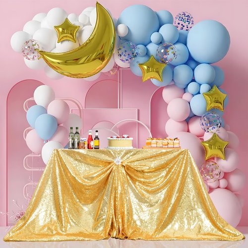 PartyDelight Gold Sequin Tablecloth 60x102 Rectangle High-Density 3mm Sequins Sewn on Mesh for 6ft Banquet Tables Shimmering Non-Shedding Table Cover for Weddings, Parties & Galas