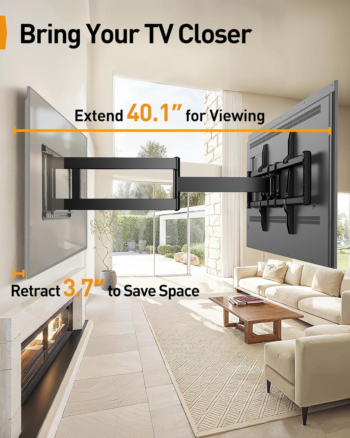 Perlegear Long Arm Full Motion TV Wall Mount - Fits 42–97 Inch TVs Up to 150 lbs | Full Swivel, Tilt & Extension