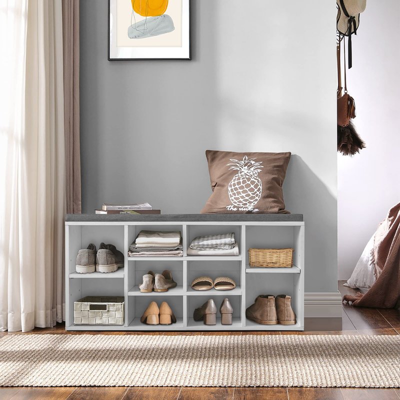PayLessHere Shoe Bench Storage Bench Entryway Bench Shoe Storage Organizer, 11.8 x 40.9 x 20.7 Inches, with Cushion and 10 Adjustable Compartments for Living Room Entryway Hallway Bedroom