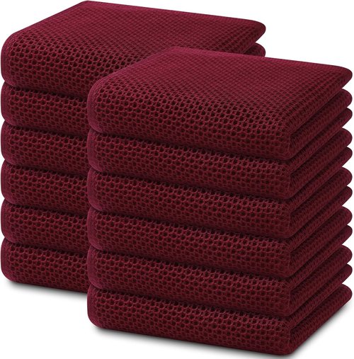 Homaxy 100% Cotton Waffle Weave Kitchen Dish Towels - Ultra Soft & Absorbent, 13 x 28 Inches, 12-Pack | Burgundy