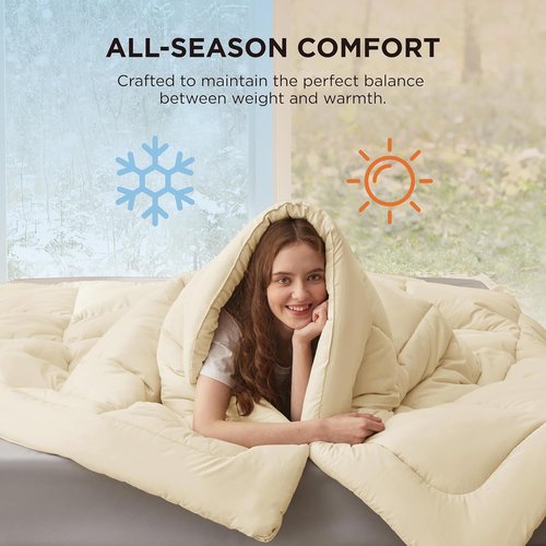 Bedsure Comforter Duvet Insert - All-Season Twin Size Quilted Bedding, GentleSoft Down Alternative, Cream 88 x 68 Inches