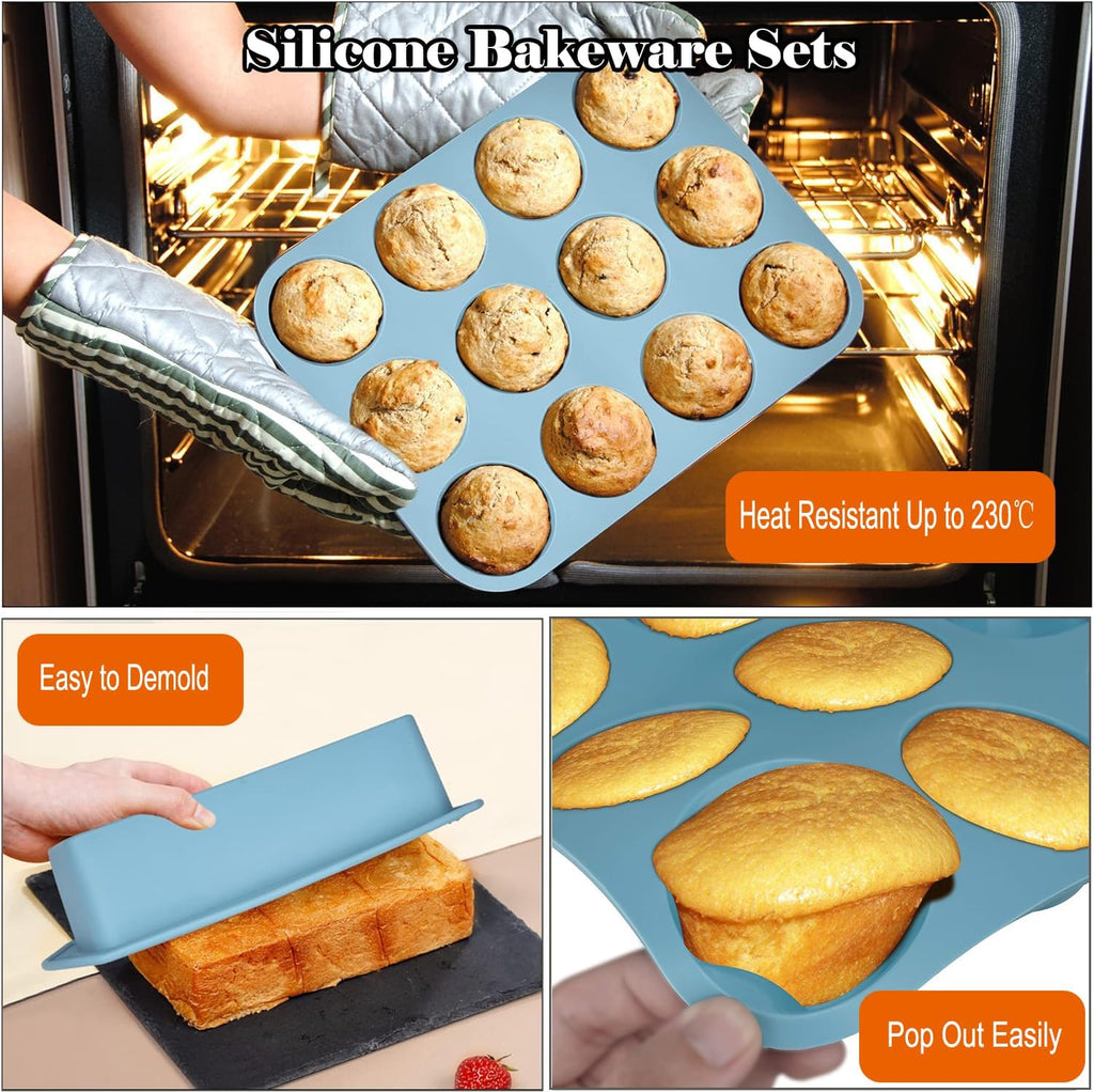 Skiennix 7-in-1 Silicone Bakeware Set - BPA-Free Baking Molds for Cakes, Muffins, and More